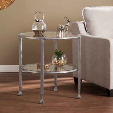 Jaymes Metal And Glass Round End Table In Silver