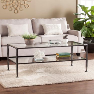 Jaymes Metal-Glass Rectangular Open Shelf Cocktail Table