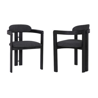 Jazmin Contemporary Dining Chair Set of 2 In Black Brushed Wood Finish and Charcoal Fabric