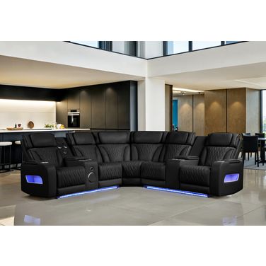 Jazz 117 Inch Leather Aire Transformer Power Reclining Sectional Sofa In Black