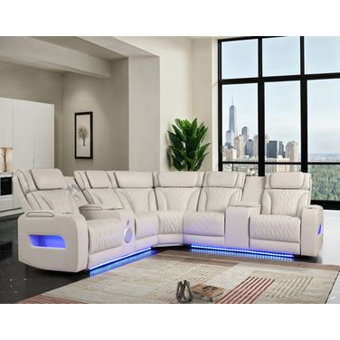 Jazz 117 Inch Leather Aire Transformer Power Reclining Sectional Sofa In Ice