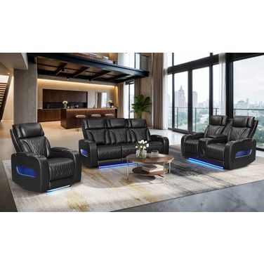 Jazz Leather Aire Transformer Power Reclining Living Room Set In Black