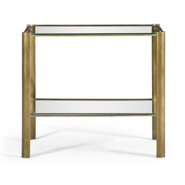 JC Modern Brass and Glass End Table In Light Antique Brass