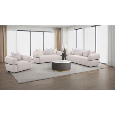 Jeanette Fabric Upholstered Round Arm Living Room Set In Beige