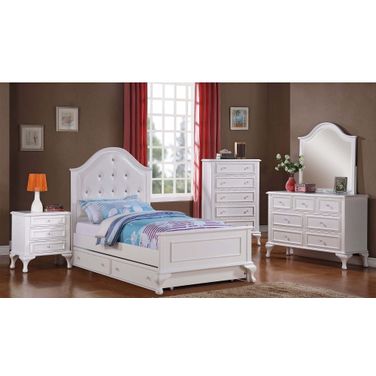 Jenna White Youth Upholstered Panel Bedroom Set with Trundle