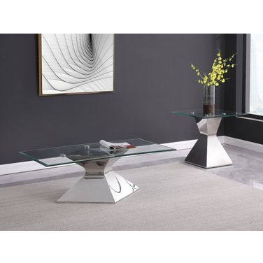 Jenny Glass Top Stainless Steel Occasional Table Set In Chrome