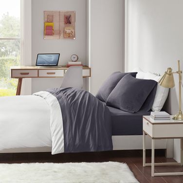 Jersey Cotton Solid 4 Piece King Sheet Set In Dark Grey