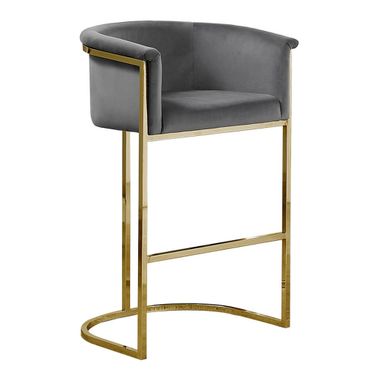Jessica Barstool Chair In Dark Gray Velvet and Gold Metal Chrome Base
