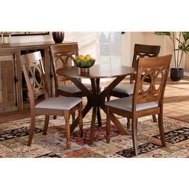 Jessie Modern and Contemporary Grey Fabric Upholstered and Walnut Brown Finished Wood 5-Piece Dining Set
