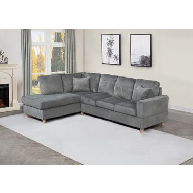 Joe 2-Piece Velvet Corduroy Sectional in Dark Gray