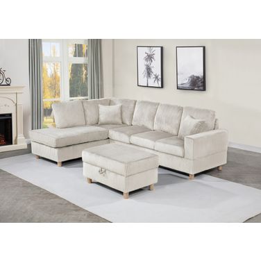 Joe 3-Piece Velvet Corduroy Sectional in Beige