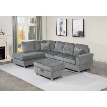 Joe 3-Piece Velvet Corduroy Sectional in Dark Gray