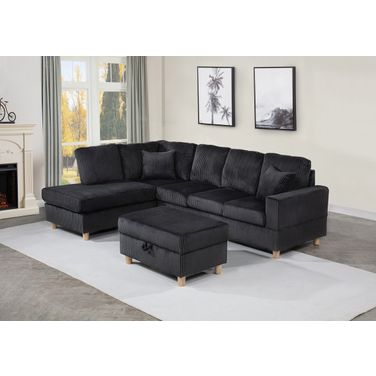 Joe 3-Piece Velvet Upholstered Sectional in Black