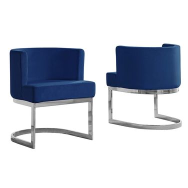 Joe Accent Chair In Navy Blue Velvet and Silver Chrome Base