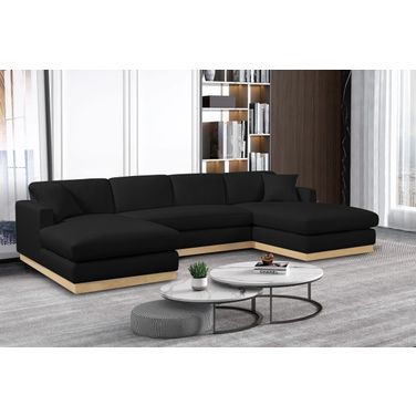 Johanna Linen Textured Fabric 3-Piece Sectional In Black