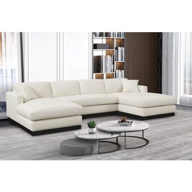 Johanna Linen Textured Fabric 3-Piece Sectional In Cream