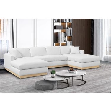 Johanna Linen Textured Fabric 3-Piece Sectional In White/Natural