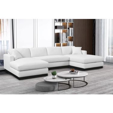 Johanna Linen Textured Fabric 3-Piece Sectional In White/Black