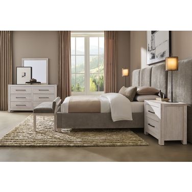 Joinery Upholstered Wall Bedroom Set In Brindle Grey and Espresso Oak