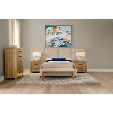 Joinery Upholstered Wall Bedroom Set In Ivory Cream and Natural Oak