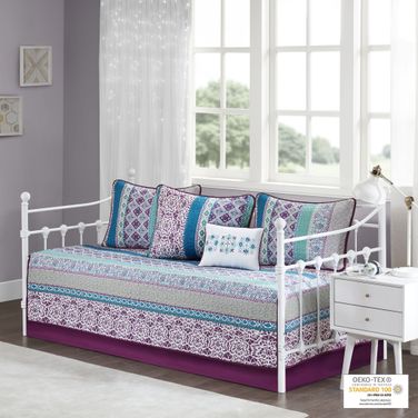 Joni Polyester Brushed Printed 6 Piece Boho Daybed Set In Purple