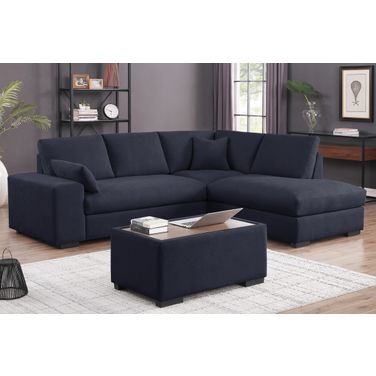 Joshua 100 Inch Woven Fabric Sectional Sofa with Right Facing Chaise and Console Ottoman In Dark Gray