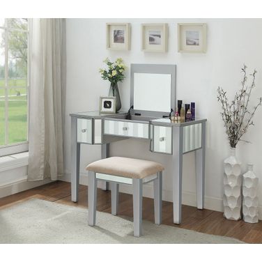 Joyce Vanity With Stool In Silver