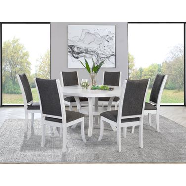 Judd Round Wood Dining Room Set with Shelf In Pearl White