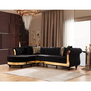 Julia Sectional Made With Velvet Fabric In Black