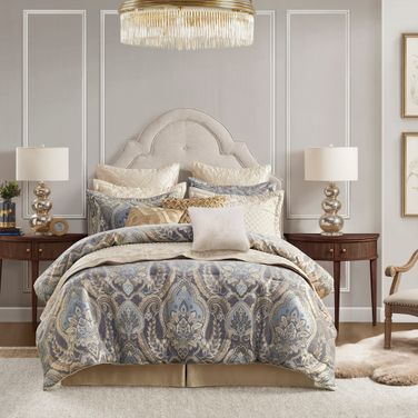 Julius 4 Piece Queen Comforter Set In Blue and Grey
