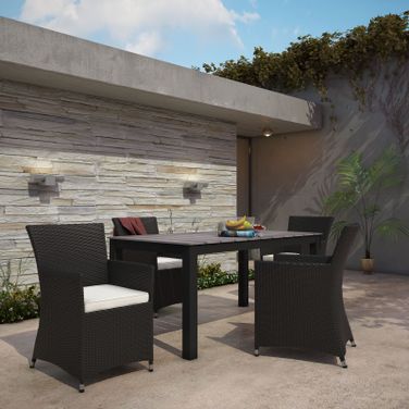 Junction Brown White 5 Piece Outdoor Patio Dining Set EEI-1746-BRN-WHI-SET