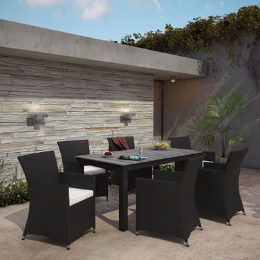 Junction Brown White 7 Piece Outdoor Patio Dining Set EEI-1748-BRN-WHI-SET