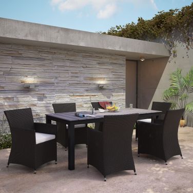 Junction Brown White 7 Piece Outdoor Patio Dining Set EEI-1750-BRN-WHI-SET