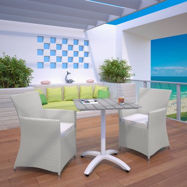 Junction 3 Piece Outdoor Patio Dining Set In Gray and White