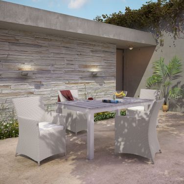 Junction Gray and White 5 Piece Outdoor Patio Dining Set EEI-1746-GRY-WHI-SET