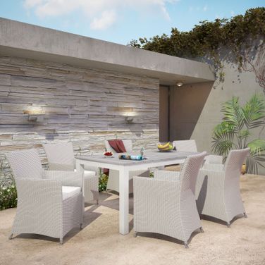 Junction Gray and White 7 Piece Outdoor Patio Dining Set EEI-1748-GRY-WHI-SET