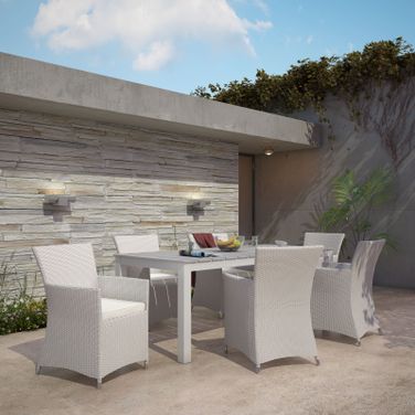 Junction Gray and White 7 Piece Outdoor Patio Dining Set EEI-1750-GRY-WHI-SET