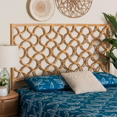 Kalcya Natural Rattan Queen Standalone Headboard In Light Honey