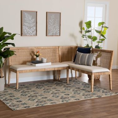 Kalimantan Rattan 2-Piece Banquette Set In Light Honey and White