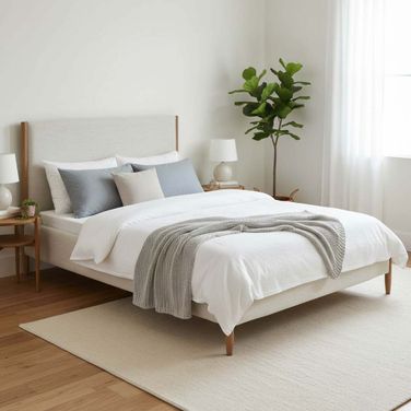 Kamelia Queen Platform Bed In Alabaster and Sand