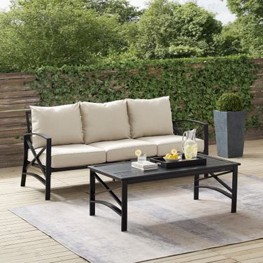 Kaplan 2 Piece Outdoor Sofa Patio Furniture Set In Oatmeal and Oil Rubbed Bronze