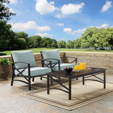 Kaplan 3 Piece Outdoor Chair Set In Mist and Oil Rubbed Bronze