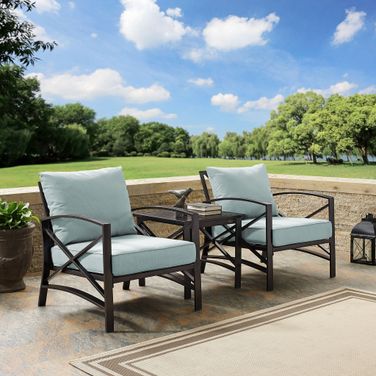 Kaplan 3 Piece Outdoor Chair Set In Mist and Oil Rubbed Bronze