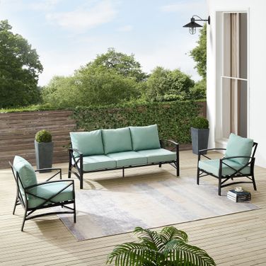 Kaplan 3 Piece Outdoor Sofa Patio Furniture Set In Mist and Oil Rubbed Bronze