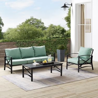 Kaplan 3 Piece Outdoor Sofa Patio Furniture Set In Mist and Oil Rubbed Bronze