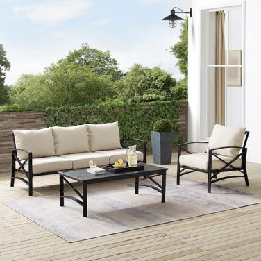 Kaplan 3 Piece Outdoor Sofa Patio Furniture Set In Oatmeal and Oil Rubbed Bronze