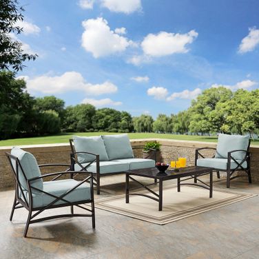 Kaplan 4 Piece Outdoor Loveseat Patio Furniture Set In Mist and Oil Rubbed Bronze