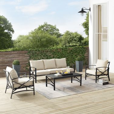 Kaplan 4 Piece Outdoor Sofa Patio Furniture Set In Oatmeal and Oil Rubbed Bronze