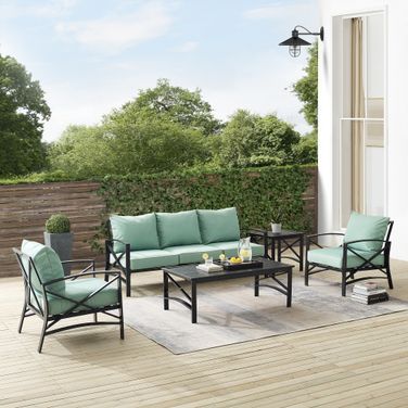Kaplan 5 Piece Outdoor Sofa Patio Furniture Set In Mist and Oil Rubbed Bronze