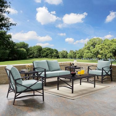 Kaplan 6 Piece Outdoor Loveseat Patio Furniture Set In Mist and Oil Rubbed Bronze